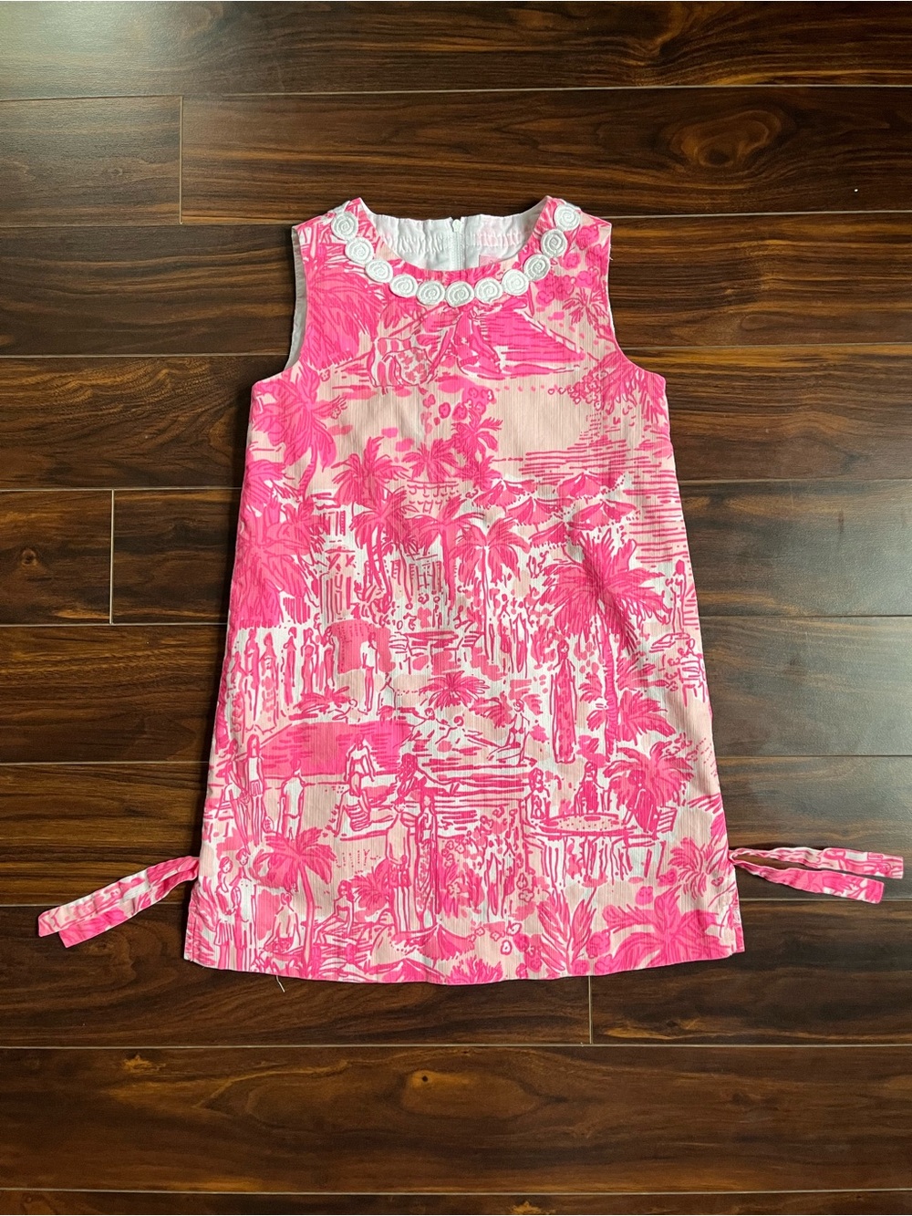 Lilly Pulitzer Pink Tropical Print Sleeveless Dress with Side Ties, girls 8